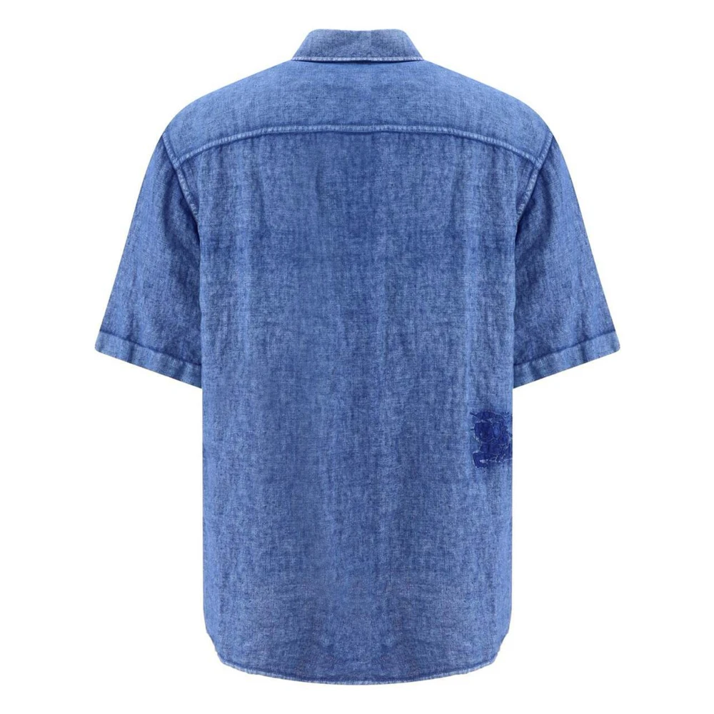 Burberry Blauw Linnen Shirt Korte Mouwen Blue Heren