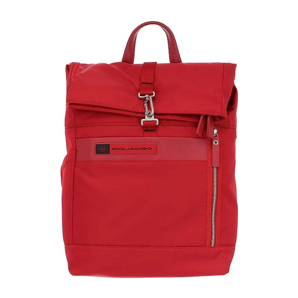 Piquadro Mujer Roja Mochila De Tela Técnica