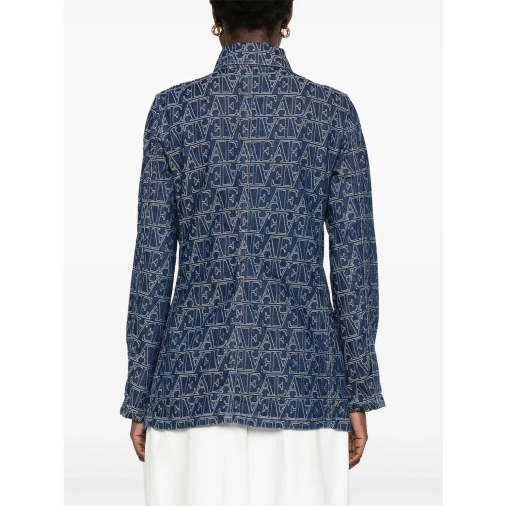Emporio Armani Blauwe Denim Jacquard Logo Jas Blue Dames