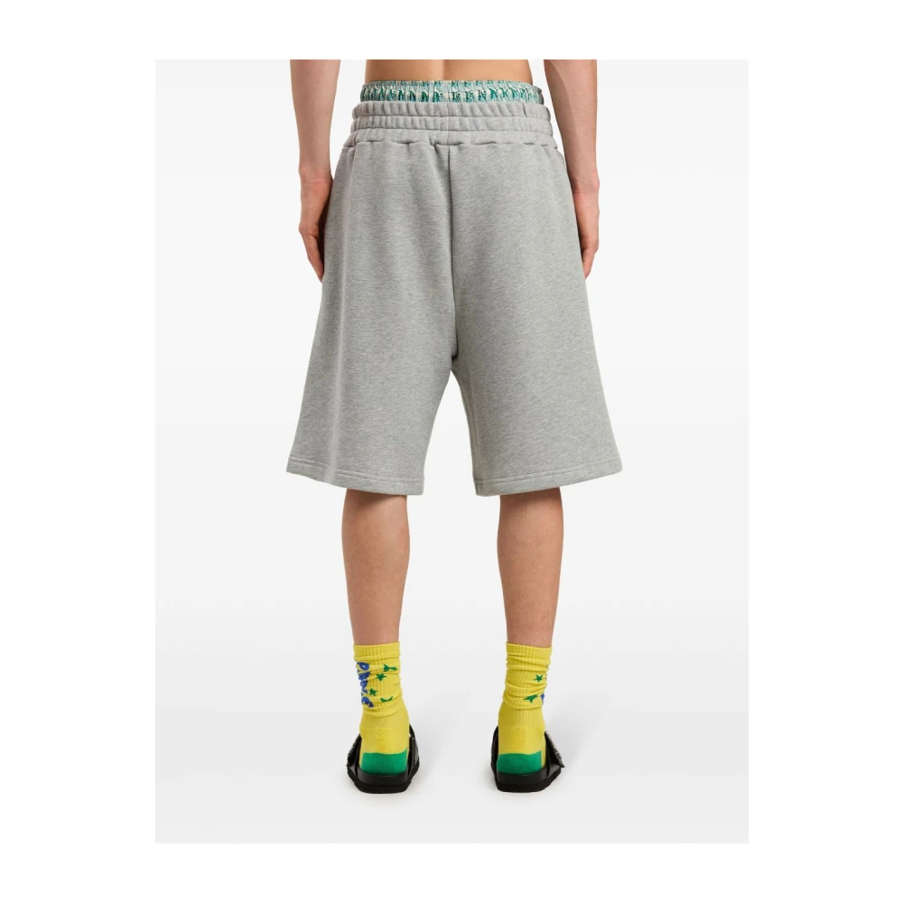 Palm Angels Logo Print Grijze Trekkoord Shorts Gray Heren