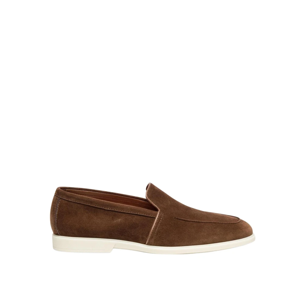 Santoni Men's Brown Loafers, 8 Uk, Suede Leather Slipon Loafers