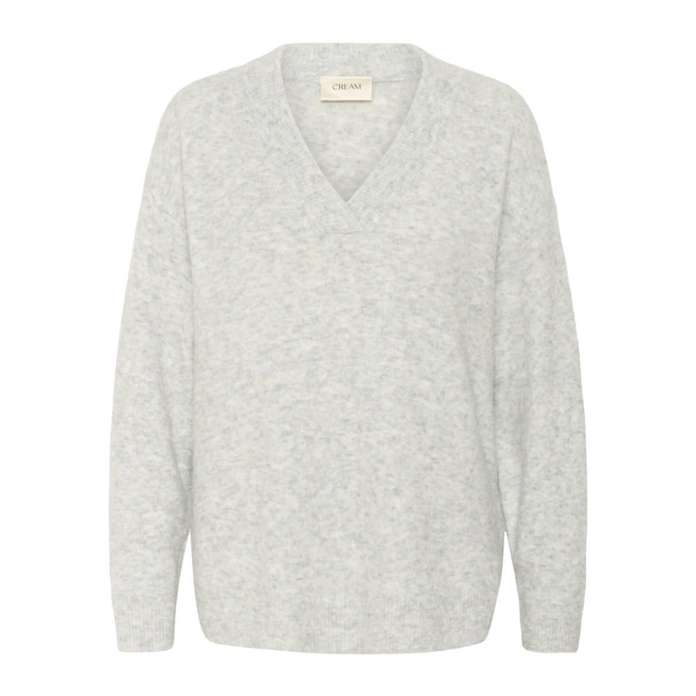 Cream Grijs Melange V-Neck Pullover Sweater Gray Dames