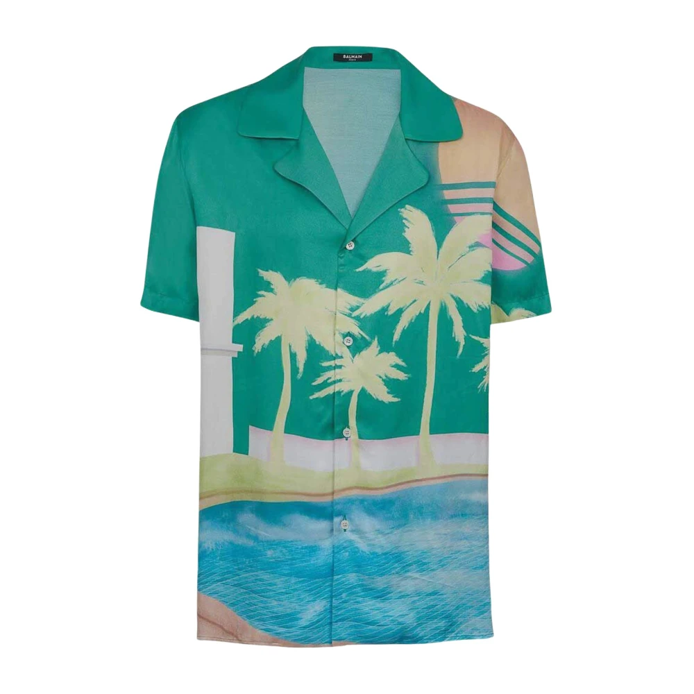 Balmain Kortemouw twill pyjamashirt met palmboomprint Multicolor Heren