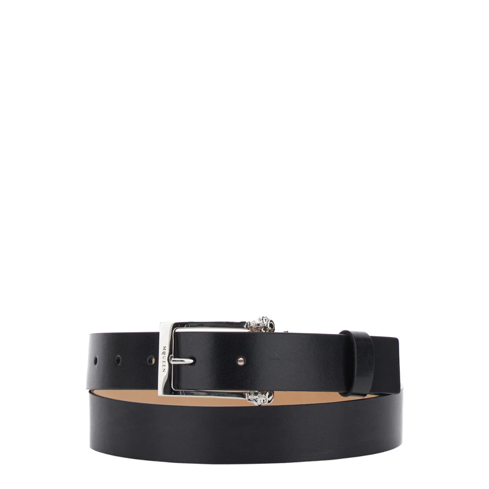Alexander mcqueen Zwarte Twin Skull Logo Leren Riem Black Heren
