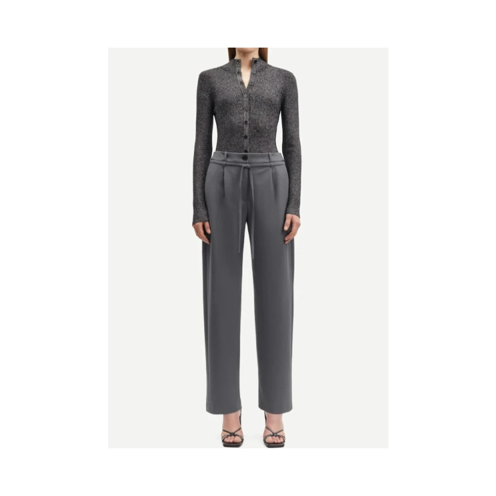 Samsøe Hoge taille wijde broek met riem Gray Dames