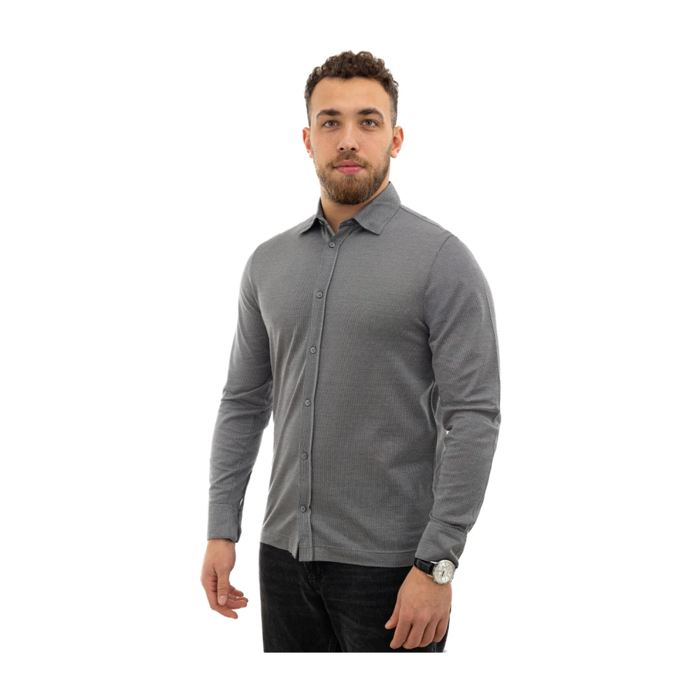 Canali Lange Mouw Grijze Katoenen Overhemd Gray Heren