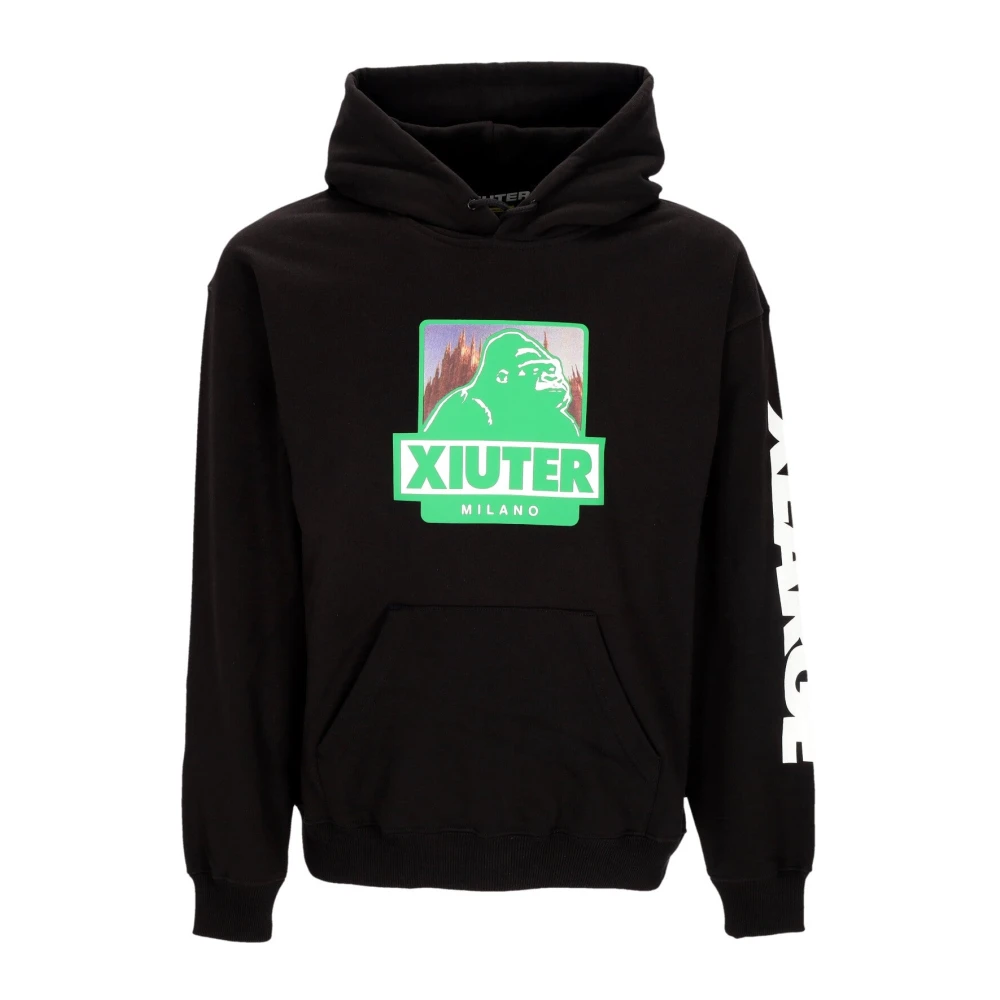 Iuter Uomo Nero - Felpa Leggera Cappuccio Logo - Sweatshirts & Hoodies - L