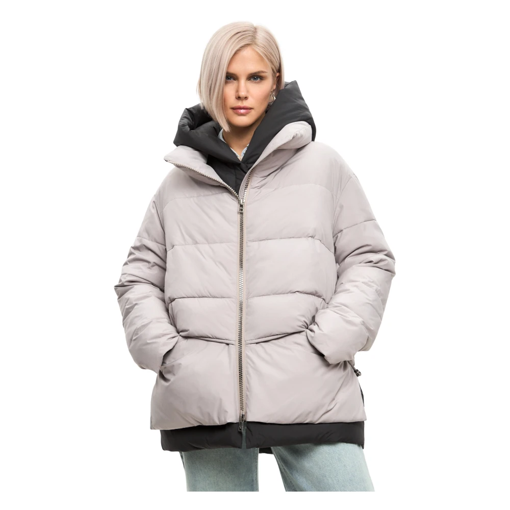 Cesare Gaspari Damen Beige Kapuzen-Pufferjacke
