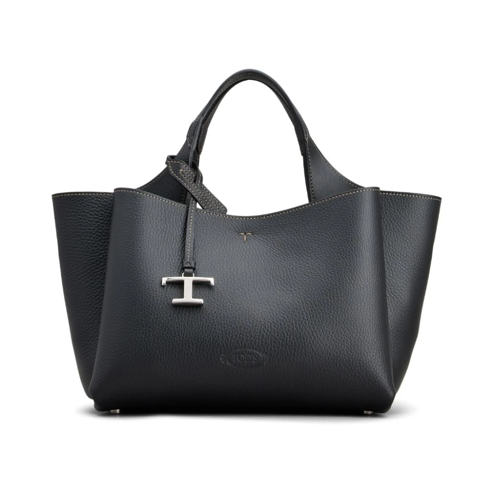 TOD'S Zwarte Leren Handtas met Logohanger Black Dames
