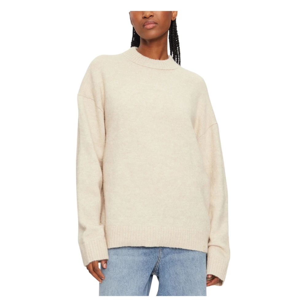 Calvin Klein Jeans Women's Beige Round-Neck Knitwear,, Knit Jumper For Fall/Winter Large
