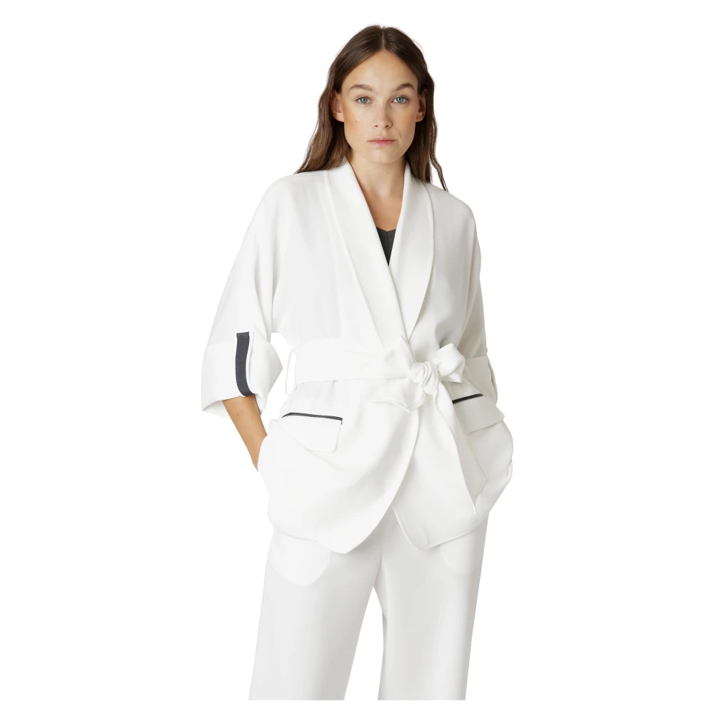 Eleventy Kimono Ceintuur Jas in Japans Triacetaat Polyester White Dames