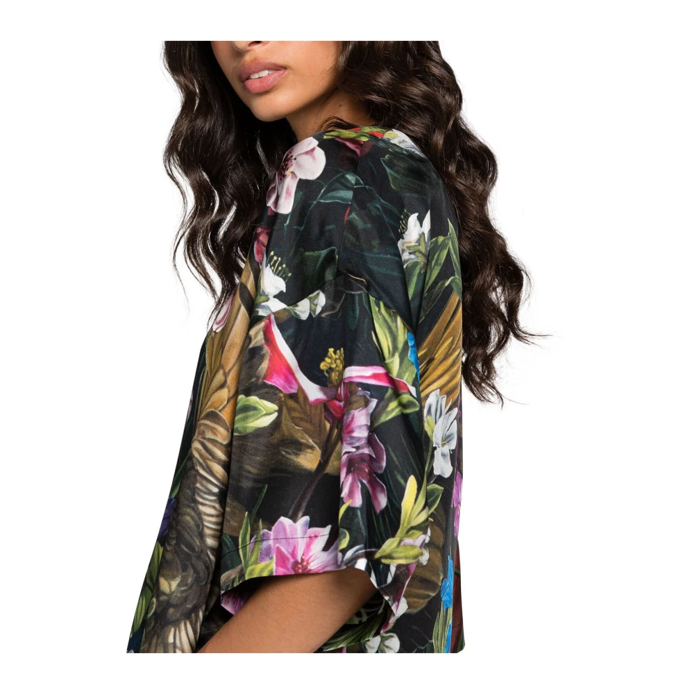 Roberto Cavalli Zijden jurk met bloemen- en luipaardprint Multicolor Dames