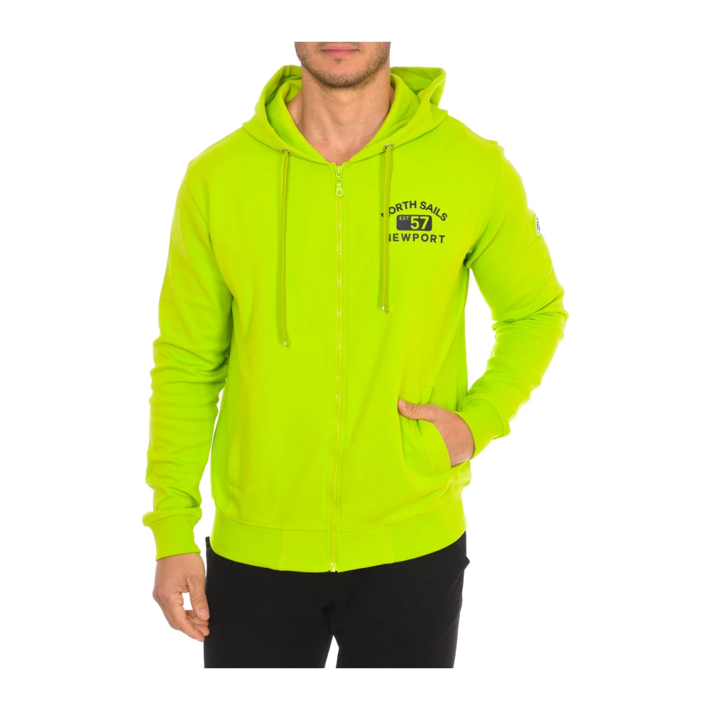North Sails Men's Green Zip-Throughs, S, Zip-Up Hoodie With Ribbed Hem