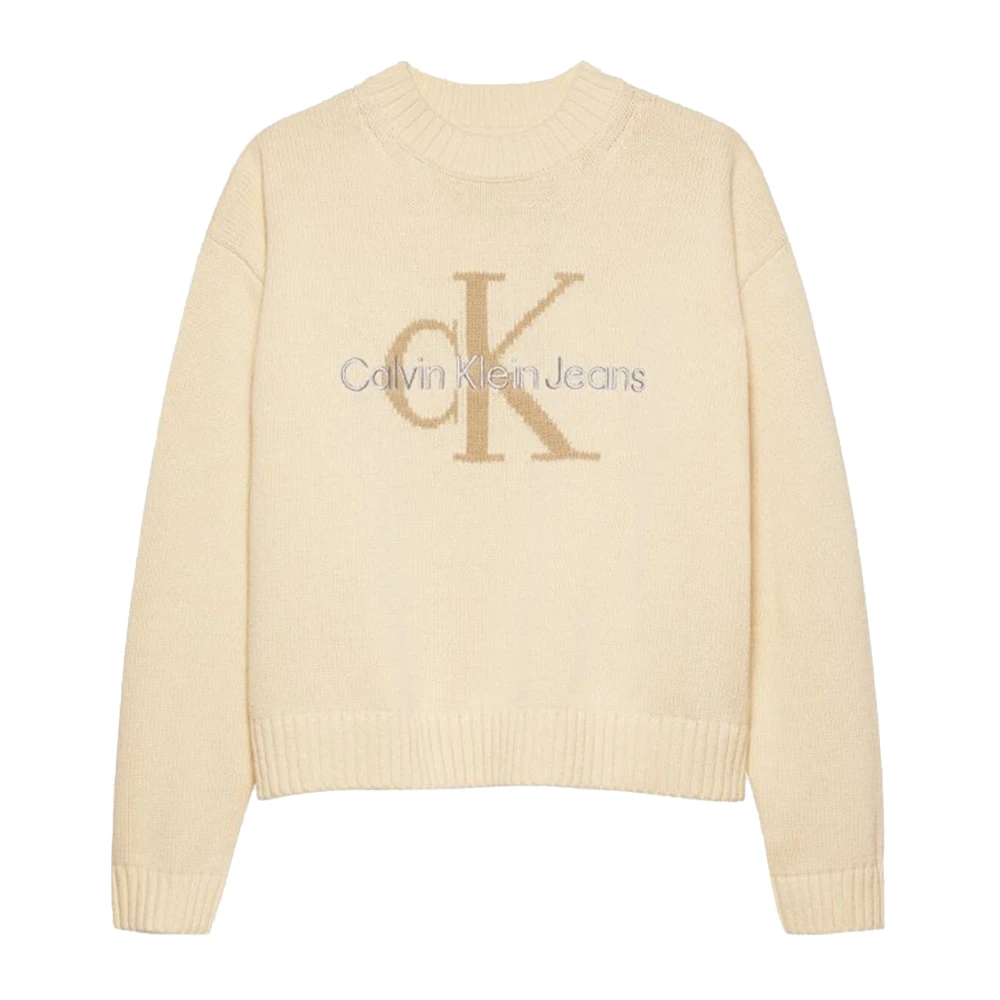 Calvin Klein Jeans Kontrast Logo Långärmad Stickad Topp Beige, Pojke