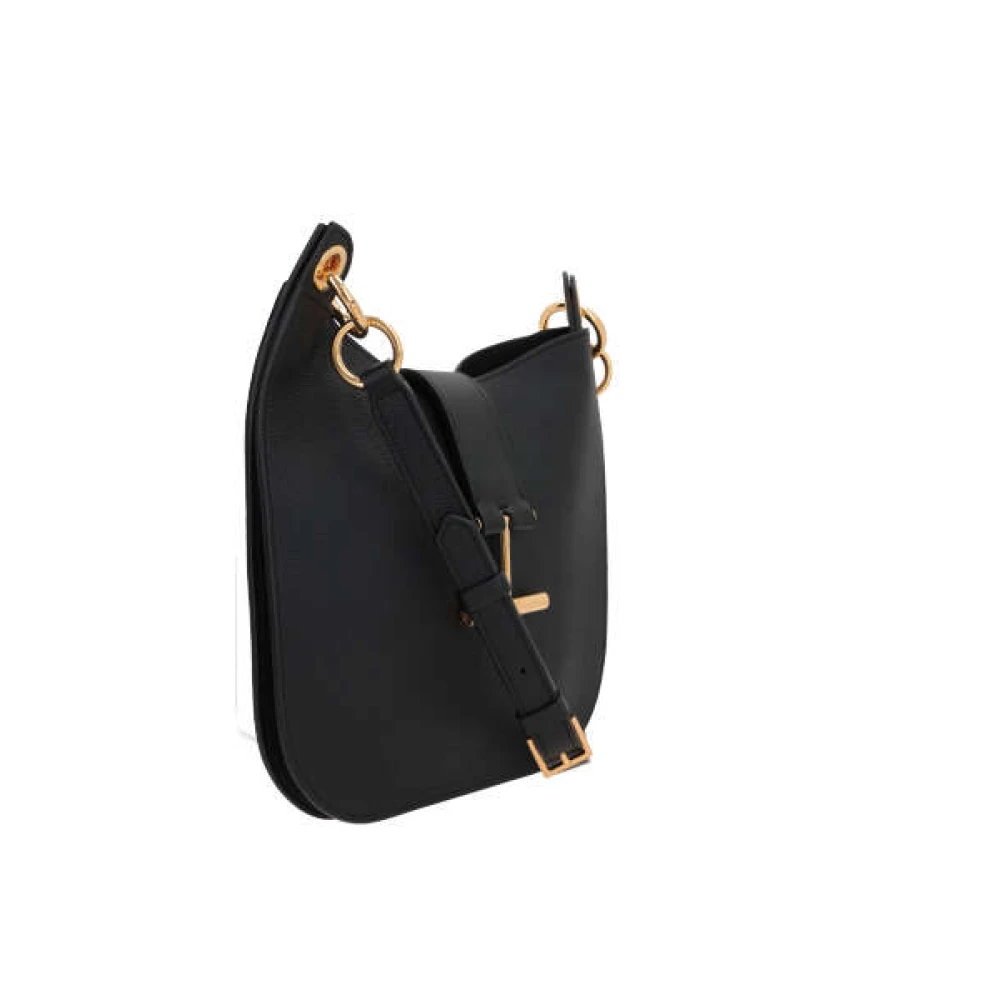 Tom Ford Zwarte Gehamerde Leren Schoudertas met Gouden Hardware Black Dames
