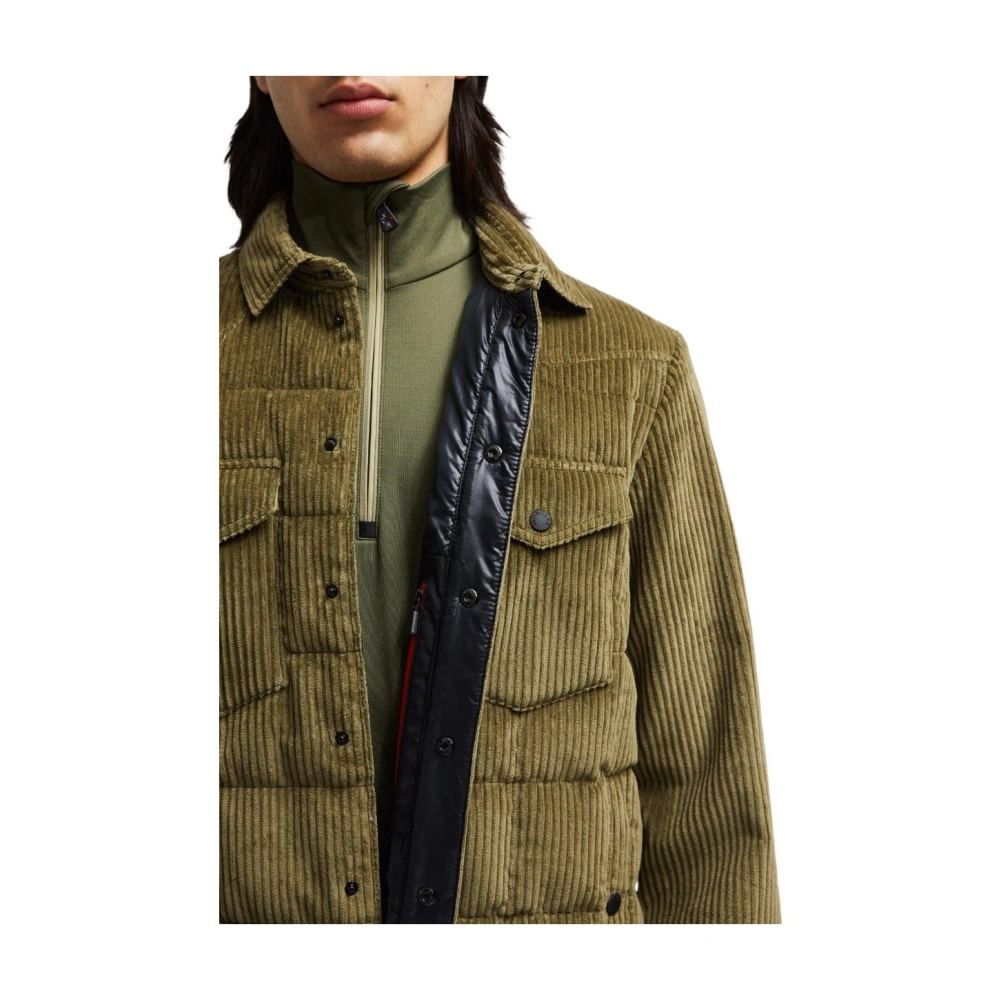 Moncler Olijfgroene Corduroy Down Shirt Jas Green Heren