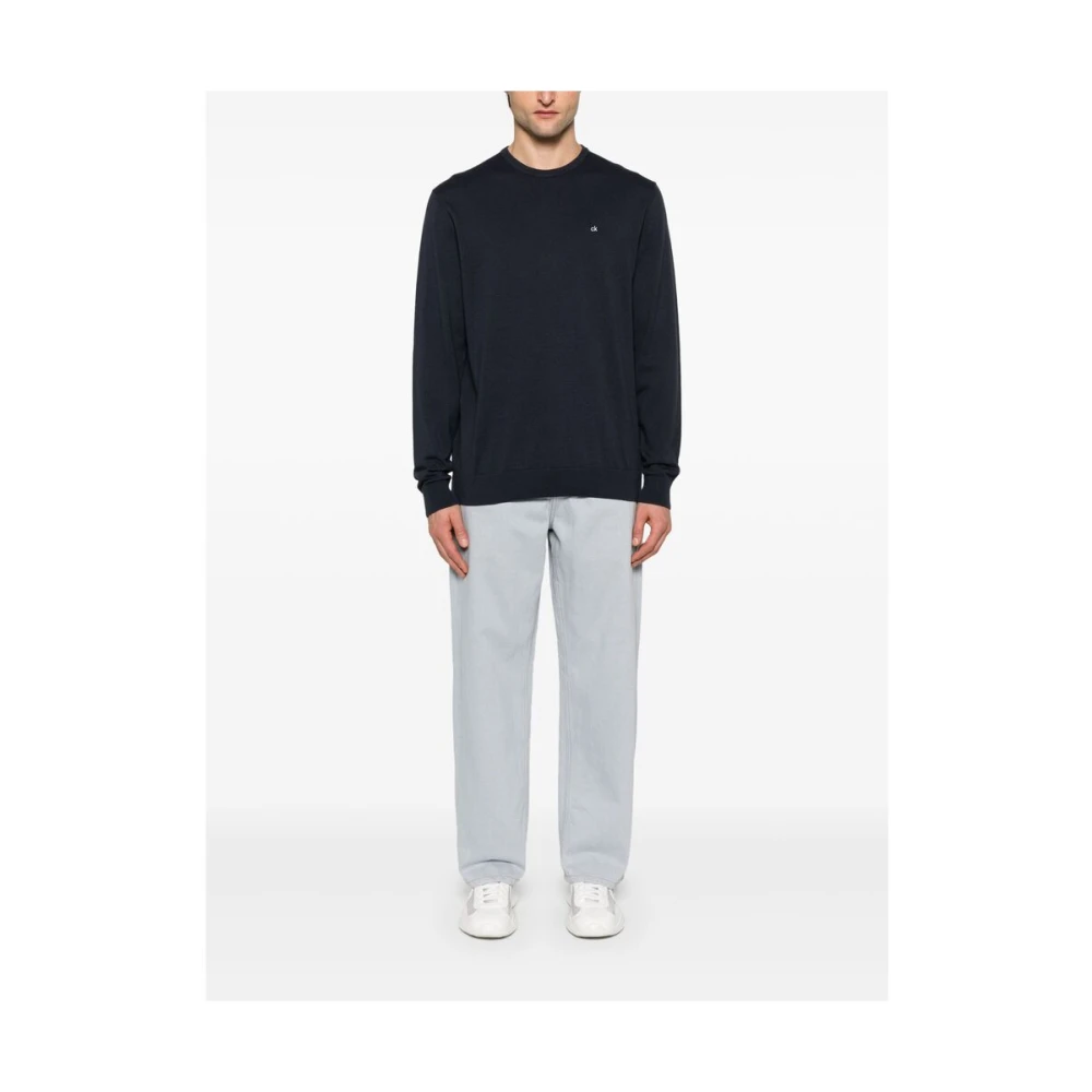 Calvin Klein Navy Blue Crew Neck Sweater Blue Heren