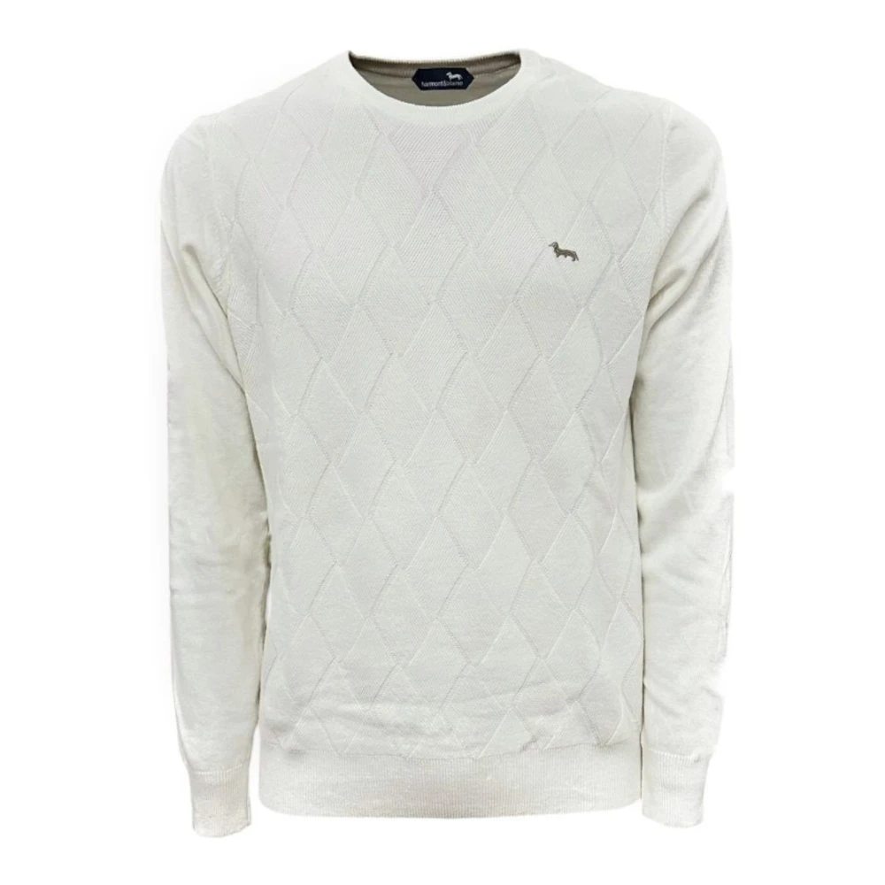 Harmont & Blaine Witte Diamantpatroon Ronde Hals Trui in Micro Punt White Heren