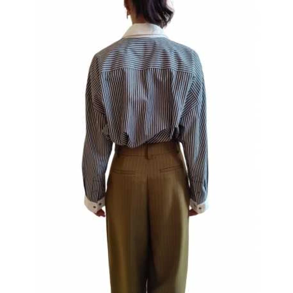 Essentiel Antwerp Gestreept katoenen shirt met parels Blue Dames