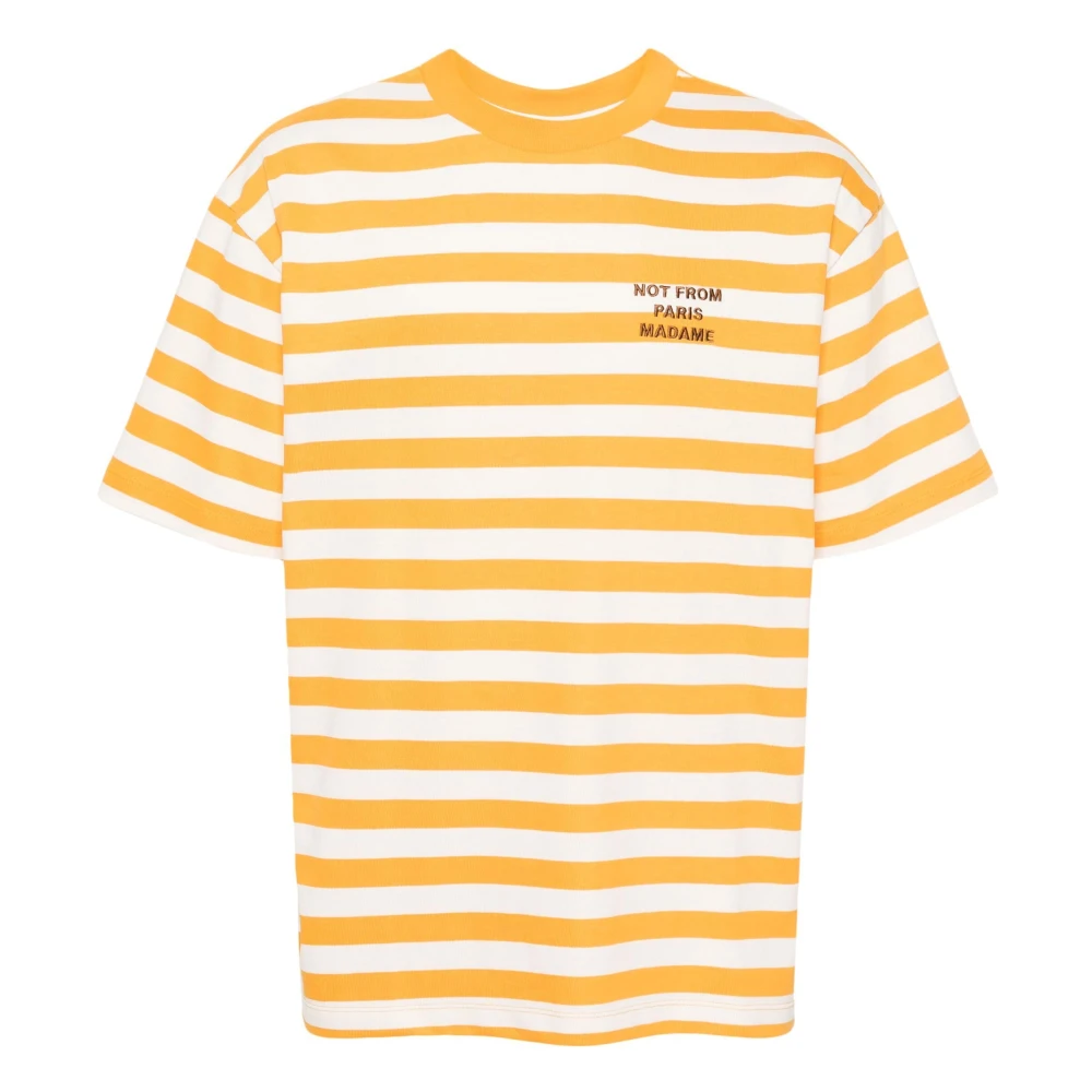 Drole de Monsieur Gestreept Slogan T-Shirt Yellow Heren