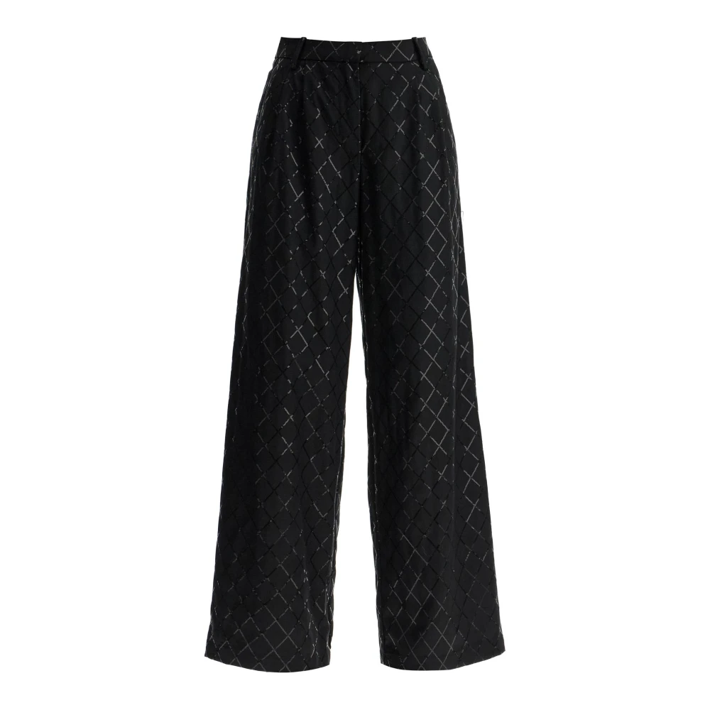 Rotate Birger Christensen Diamond Sequin Wide Leg Pants Black Dames