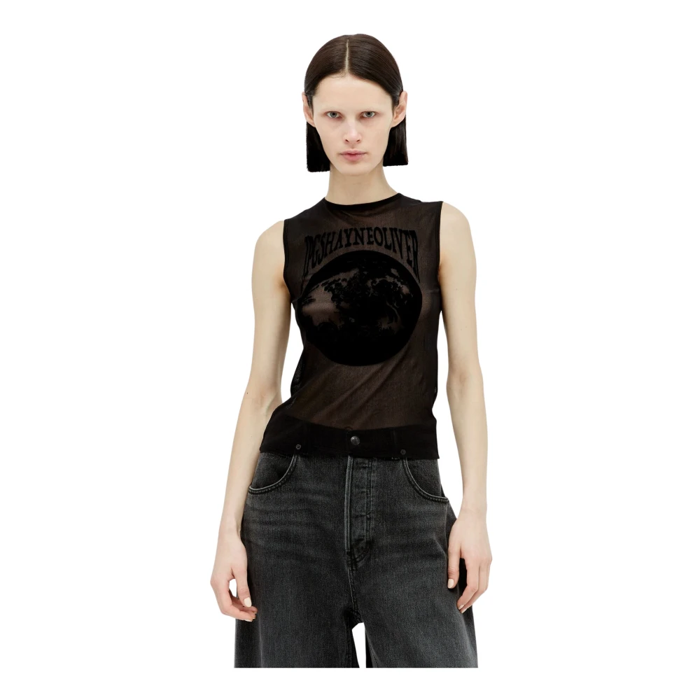 Jean Paul Gaultier Mesh Weave Earth Tank Top Black Dames