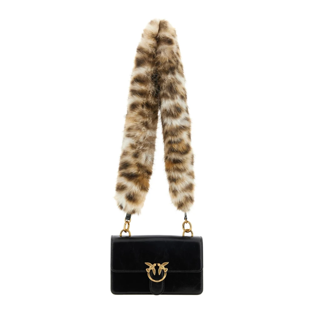 Pinko Donna Nero - Borsa A Spalla In Pelle Con Tracolla In Ecopelliccia - Bags - One Size