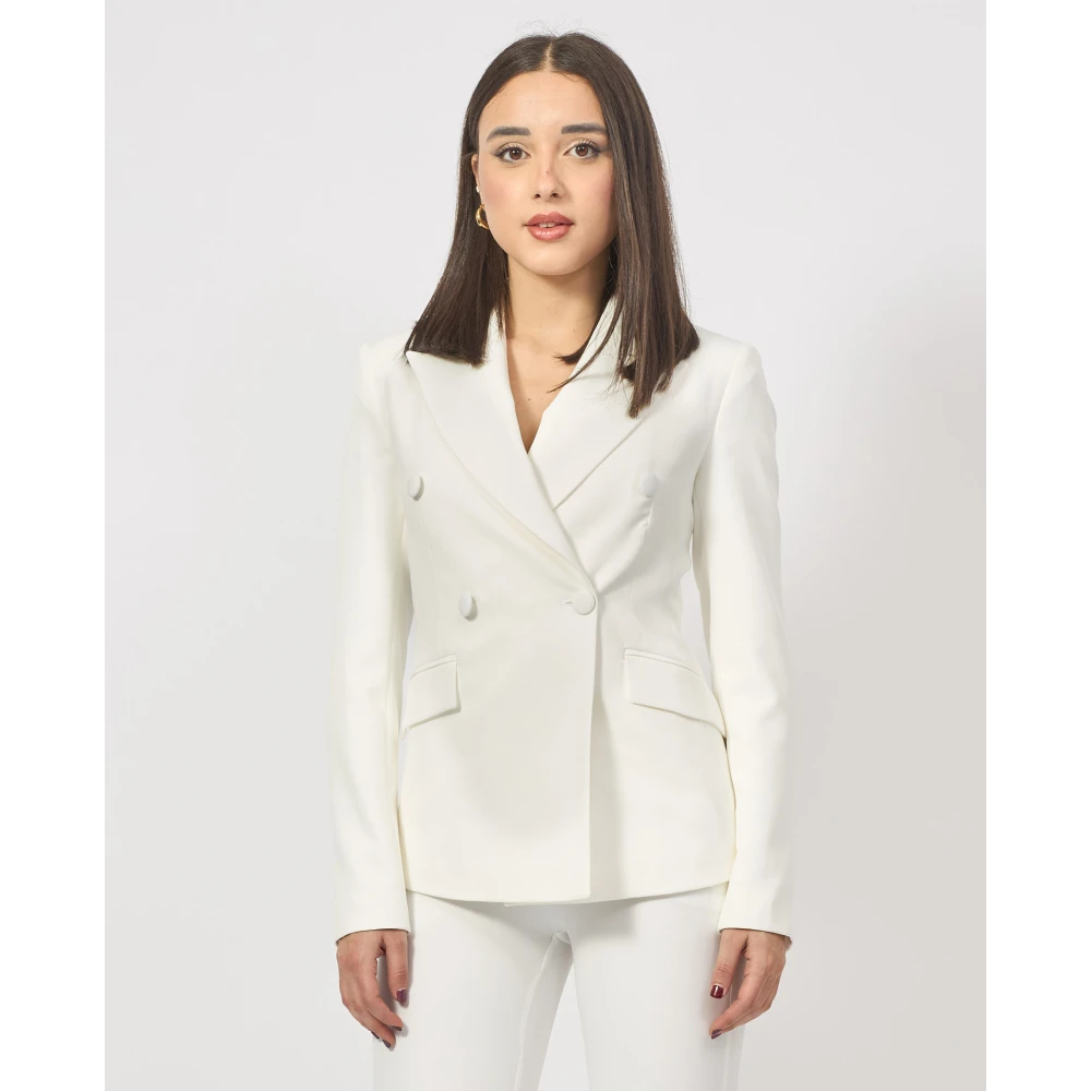 Fracomina Witte Double-Breasted Blazer Jas White Dames