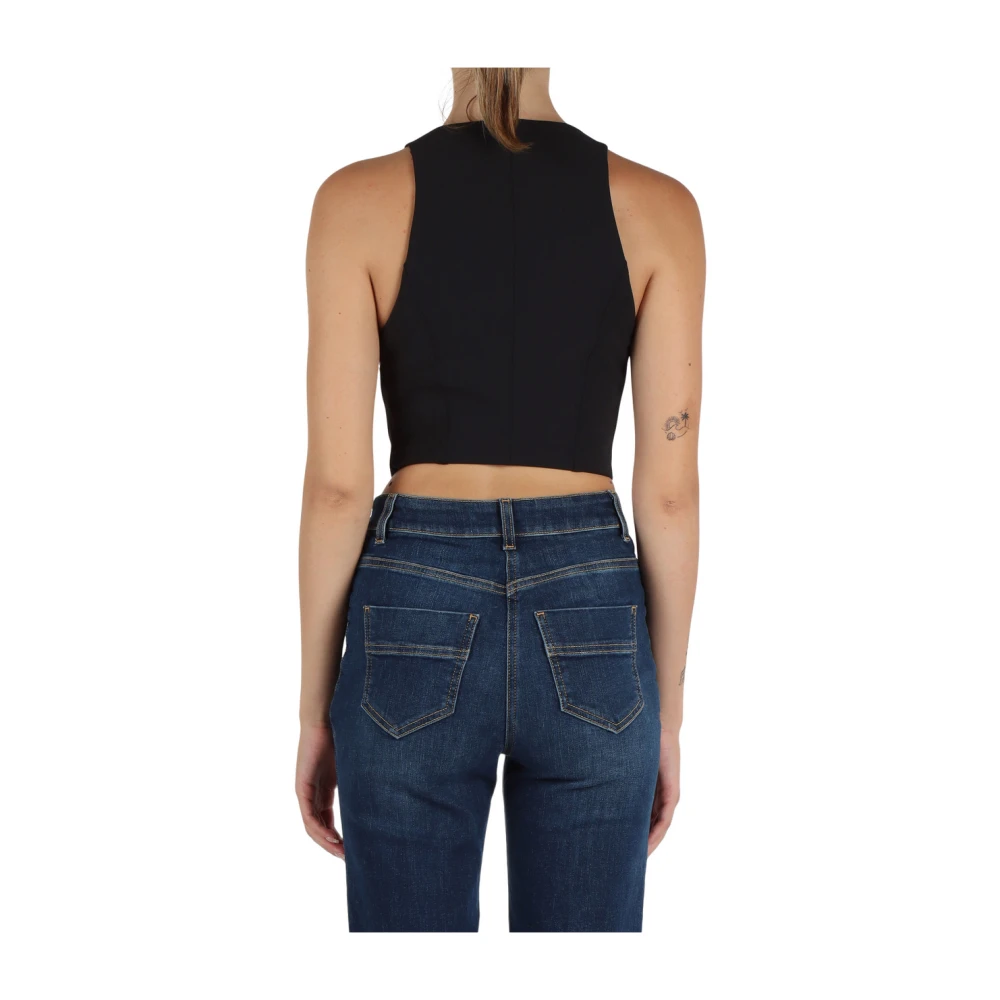 Elisabetta Franchi Cropped Zip Top in Doppio Crepe Black Dames