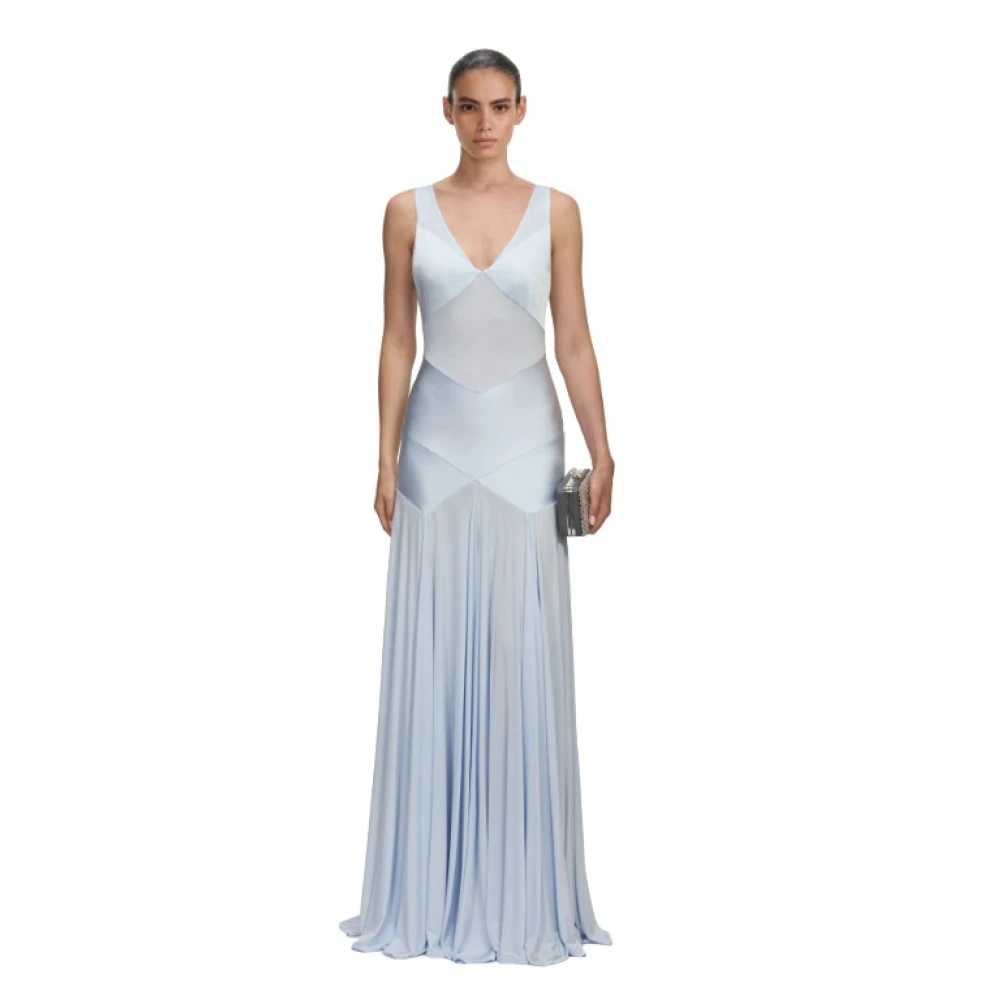 Self Portrait Women's Blue Satin Jersey Maxi Dress