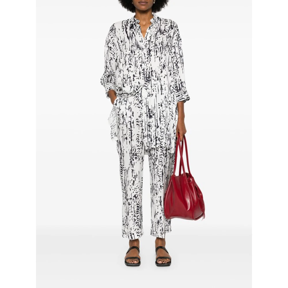 PESERICO Abstract Print Satijnen Overhemd White Dames