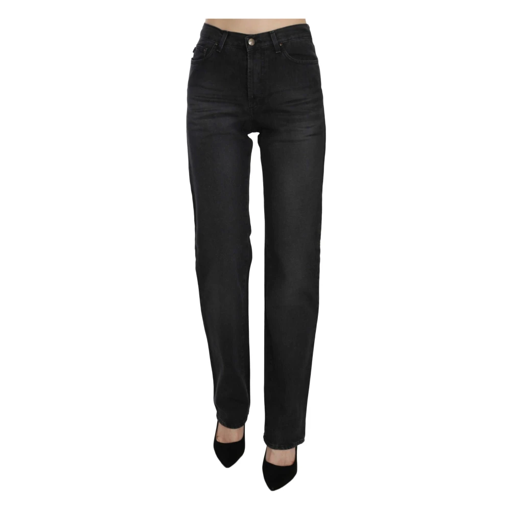 Just Cavalli Black Washed High Waist Straight Denim Pants Jeans Black, Dam