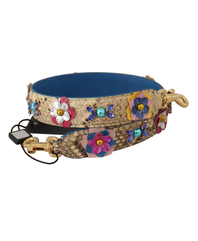 python-leather-floral-studded-shoulder-strap