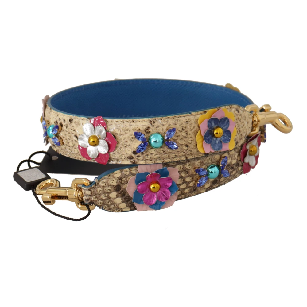 Dolce & Gabbana Women's Beige Python Leather Floral Studded Shoulder Strap