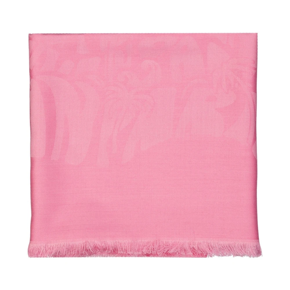 Lanvin Rosa Sidenvirke Ull Sjal Frans Finish Pink, Dam