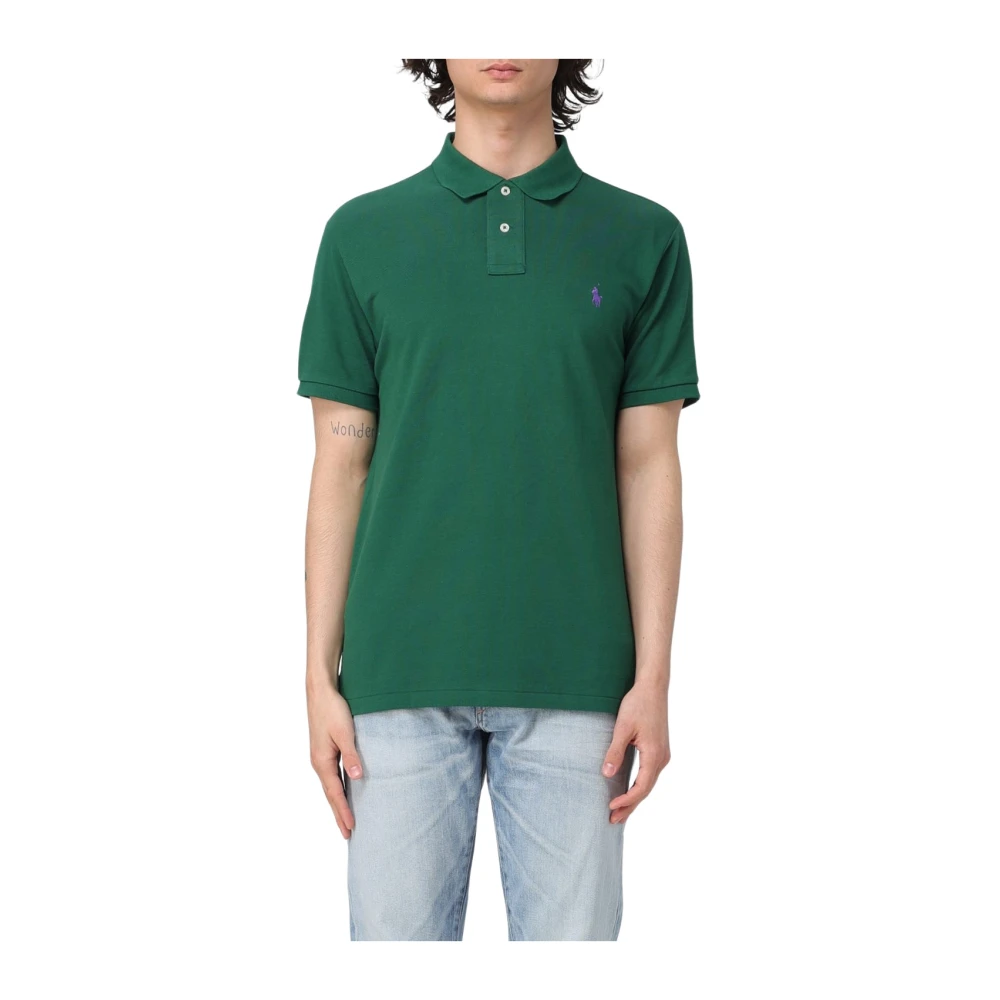 Polo Ralph Lauren Men's Green Tops, Male,, Slim Cotton Polo Shirt Large