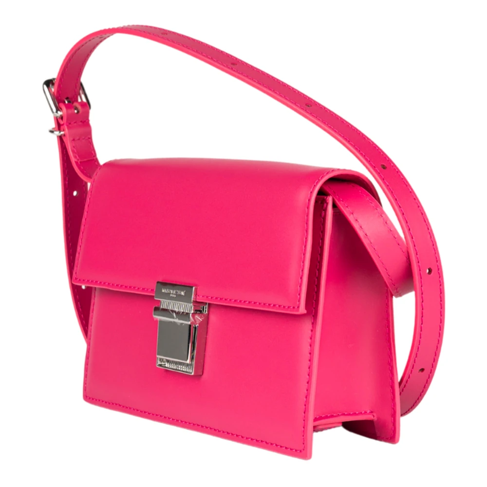 Maison Kitsuné Mini Preppy Baguette Leren Tas in Magenta Pink Dames