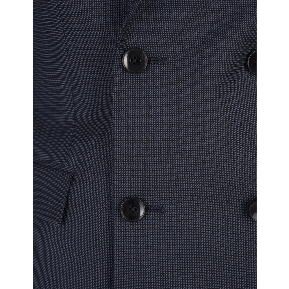 Hugo Boss Blauw Dubbel-Borstpak met Micro Patroon Blue Heren