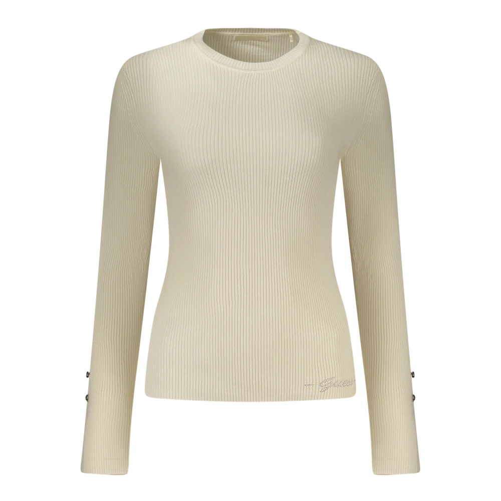 Guess White Round-Neck Knitwear, Female, Xs, Long-Sleeved Cannetted Jumper
