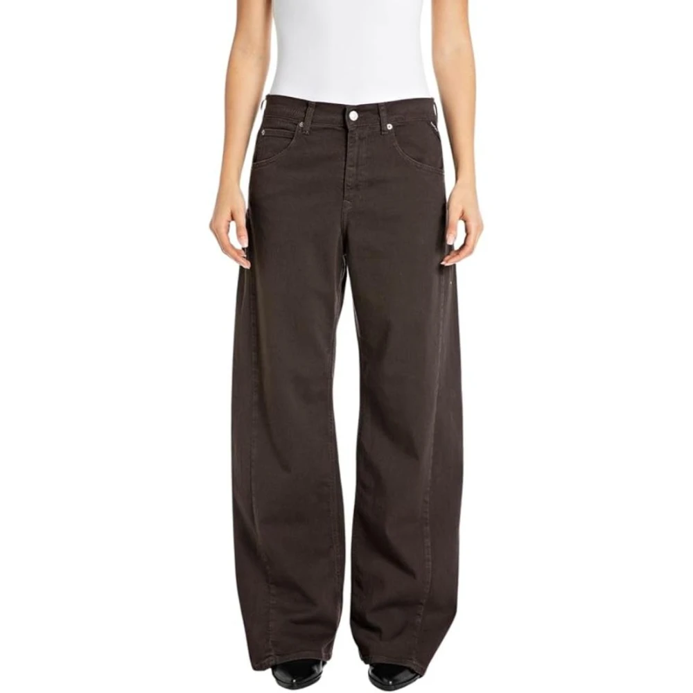 Replay Relaxed fit jeans met iconische borduurwerk Brown Dames