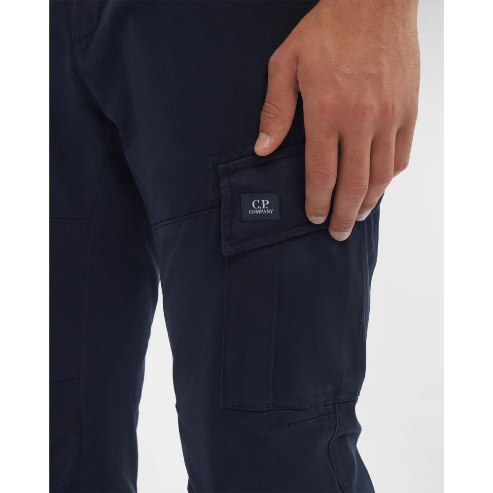 C.P. Company Donkerblauwe Stretch Sateen Cargo Broek Ergonomische Pasvorm Blue Heren