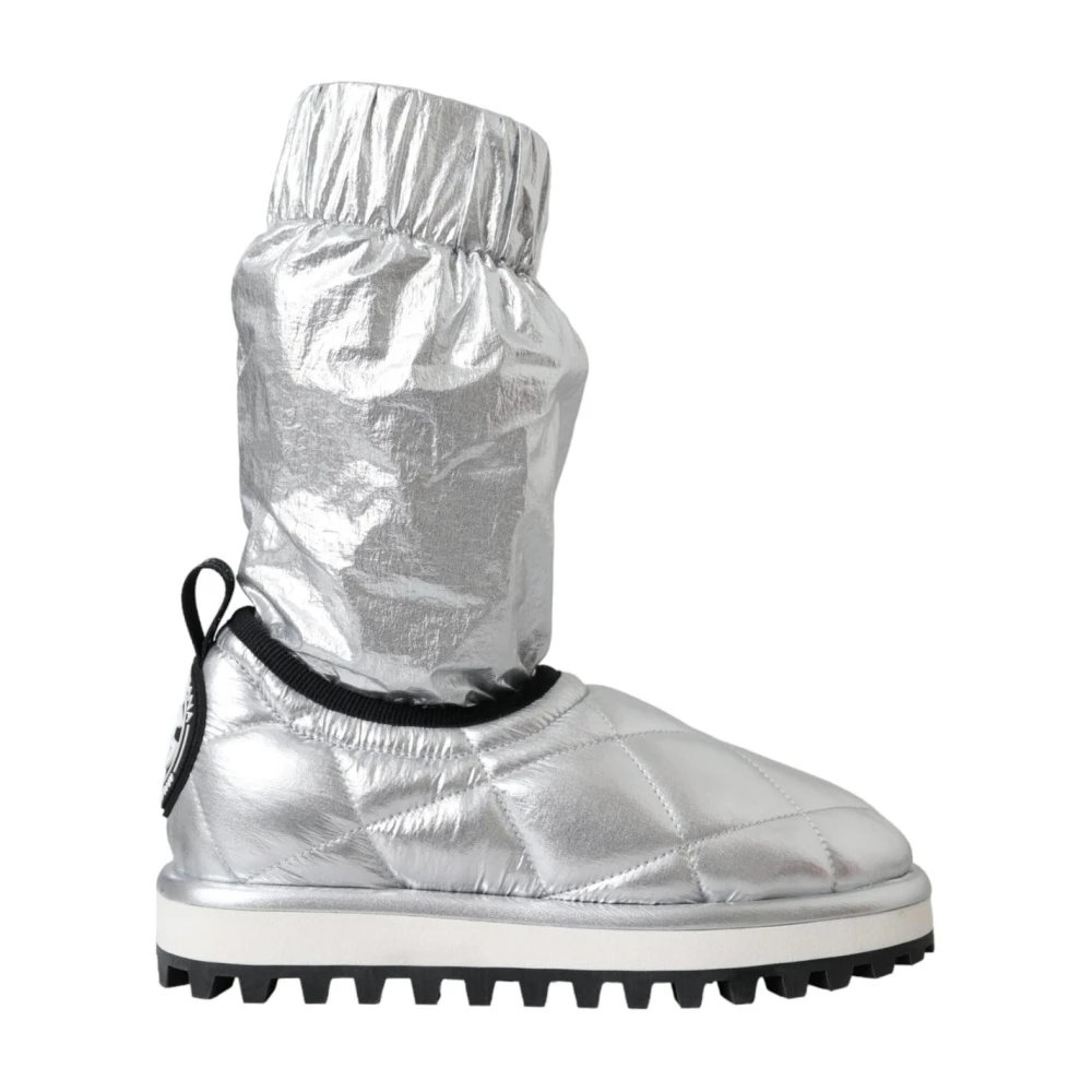 Dolce & Gabbana Women's Gray Quilted Metallic Ankle Boots