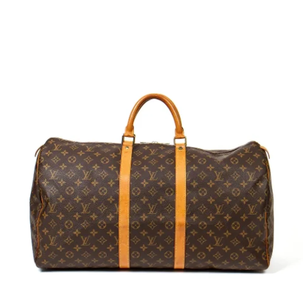 Pre-owned Brunt lerret Louis Vuitton Keepall