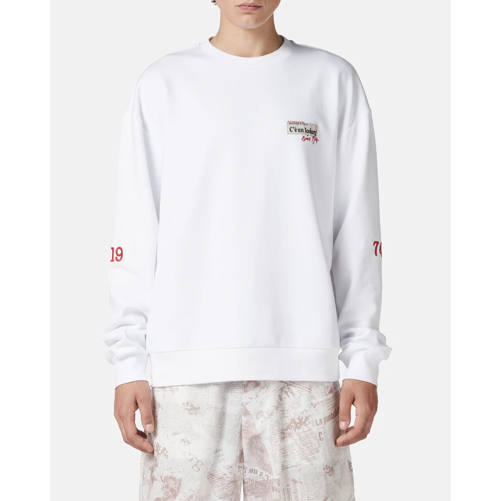 Iceberg Regular fit witte crewneck sweatshirt van katoenen fleece stof White Heren