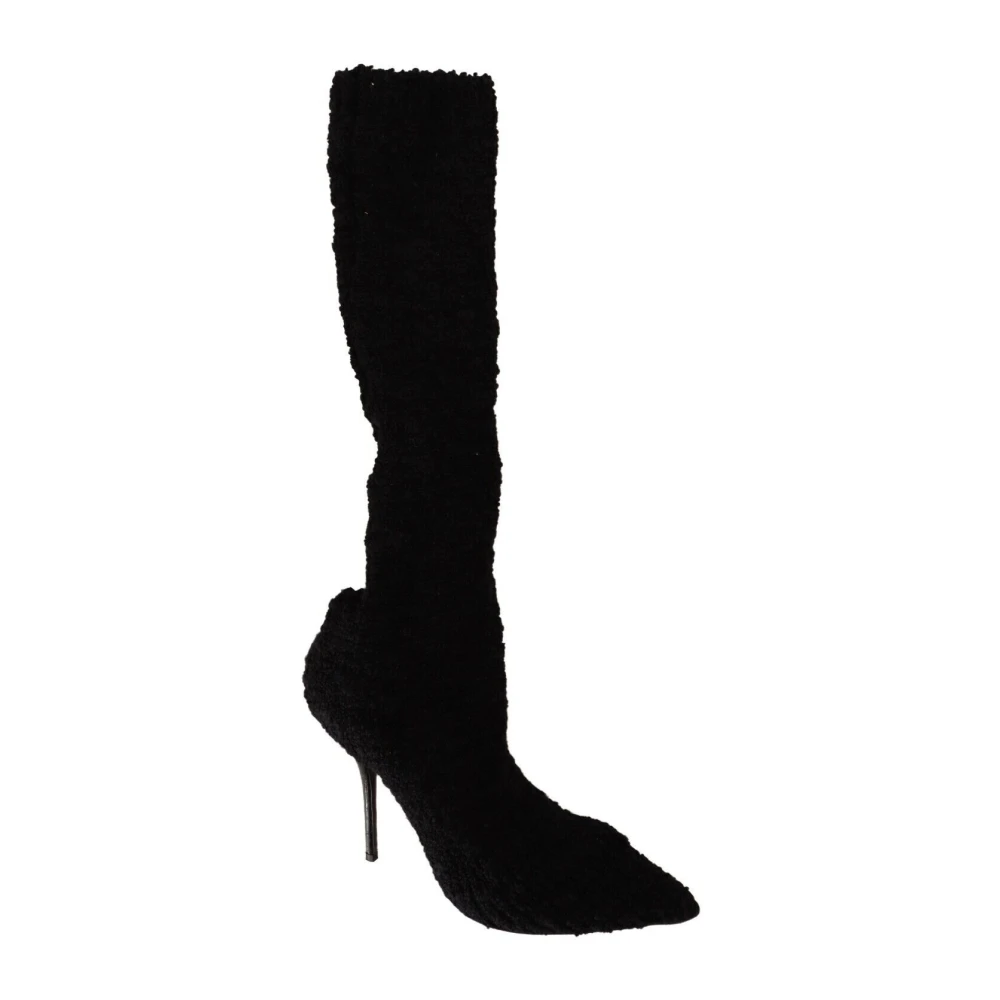 Dolce & Gabbana Women's Black Heeled Boots, 8 Uk, Luxury Stretch Sock Boots