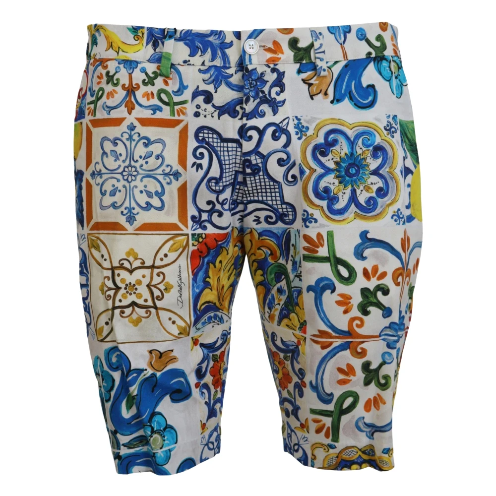 Dolce & Gabbana Majolica Print Katoenen Chinos Shorts Multicolor Heren