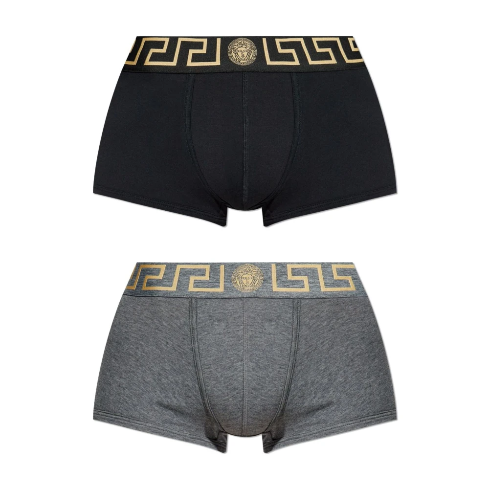 Versace Mannelijk Multicolor Ondergoed Heren, Veelkleurig, S, Katoen, Greca Border Trunks 2-Pack