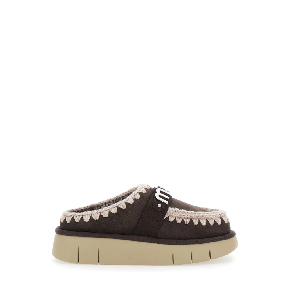 Mou , Mules, Female, Brown, 3 Uk, Brown Sandals With Logo Print