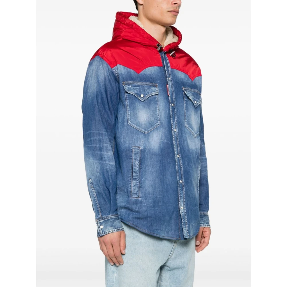 Dsquared2 Blauwe Denim Hoodie Jas Blue Heren