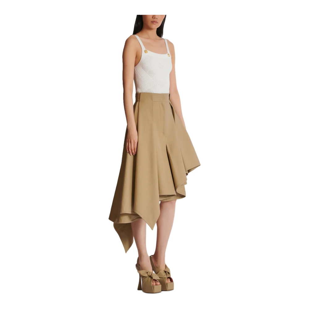 Balmain Asymmetrische geplooide katoenen rok Beige Dames